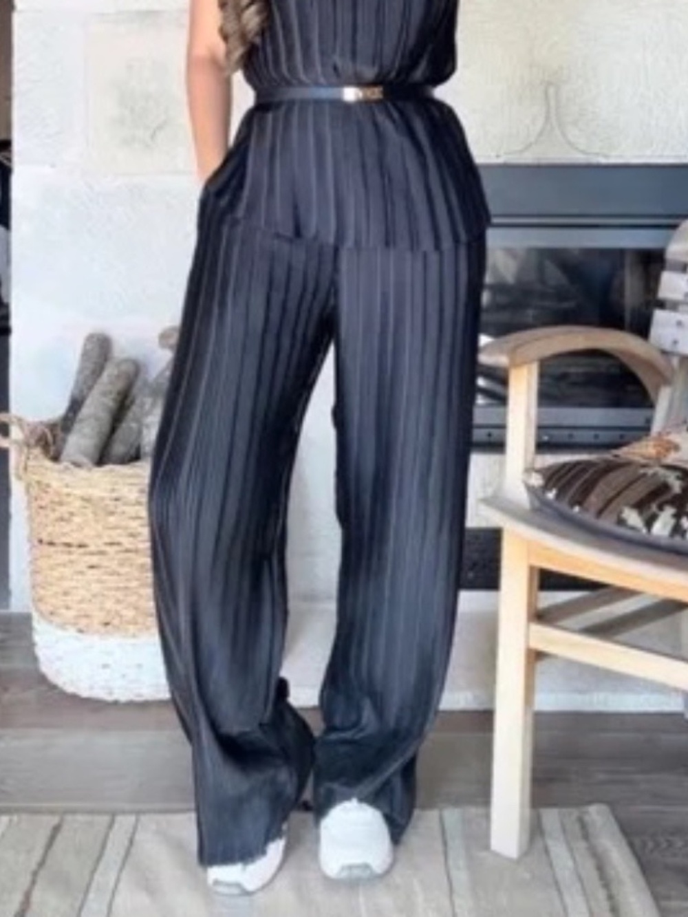 Zara Black ribbed Wide-Leg pants L